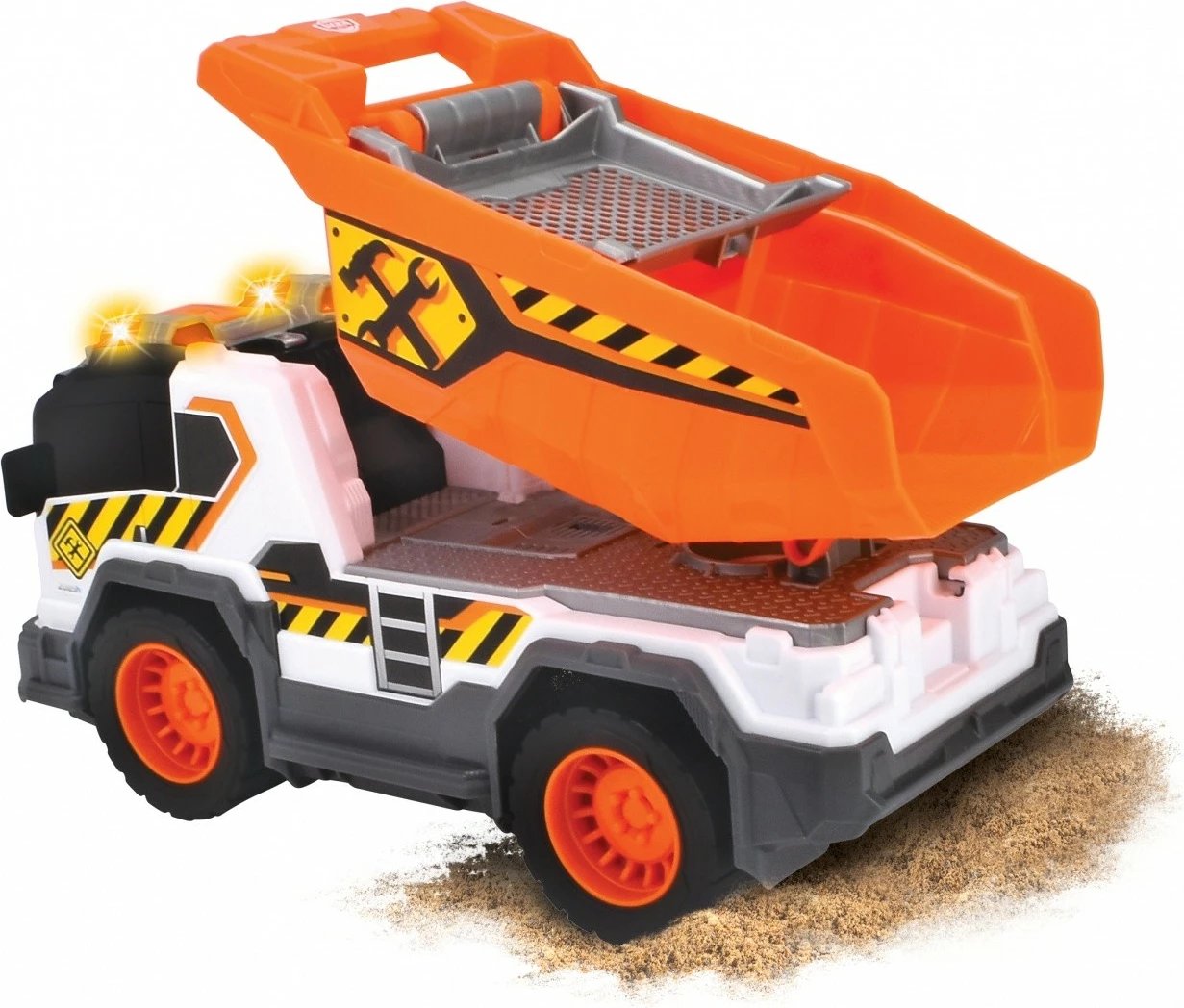 Kamion lodër Dickie A.S. Dump Truck 30 cm, me dritë e zë, portokalli/zi/gri/bardhë Kamion lodër Dickie A.S. Dump Truck 30 cm, me dritë e zë, portokalli/zi/gri/bardhë