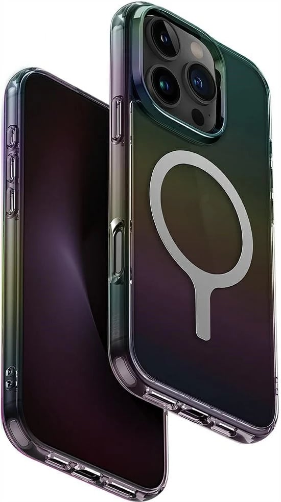 Mbështjellës UNIQ Iridescia Magclick Charging për iPhone 16 Pro, i zi