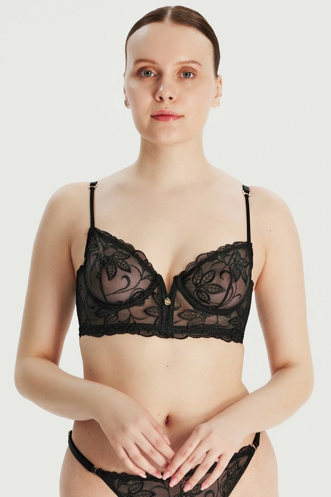 Bustier Gaia i zi, me qëndisje, Jumeon