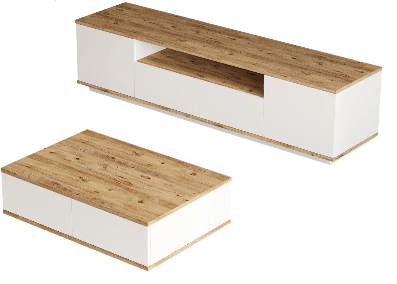 Set mobiljesh për dhomë dite Skye Decor, Fr17-Aw, ngjyrë pishë Atlantike dhe e bardhë