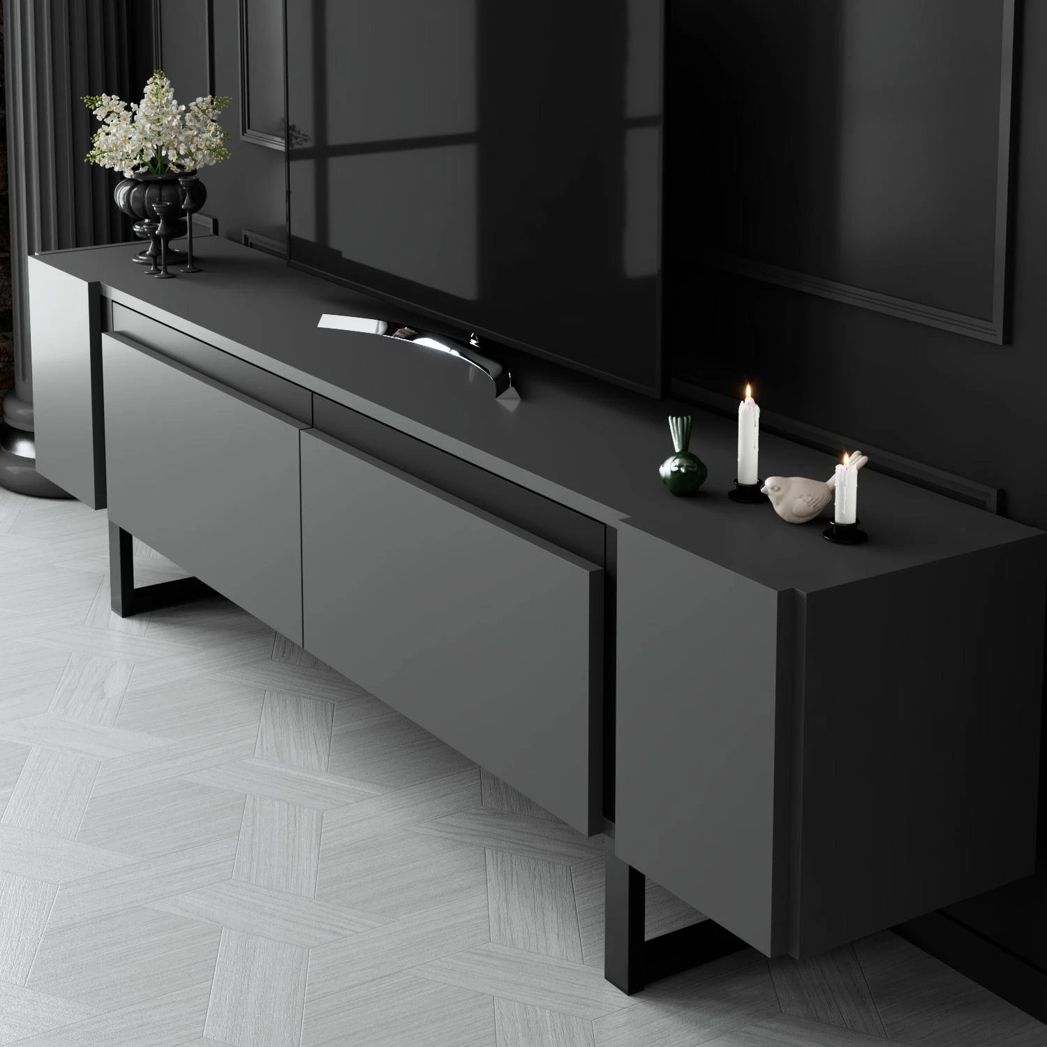 Komodë TV Hanah Home, Yildiz, antracit, e zezë