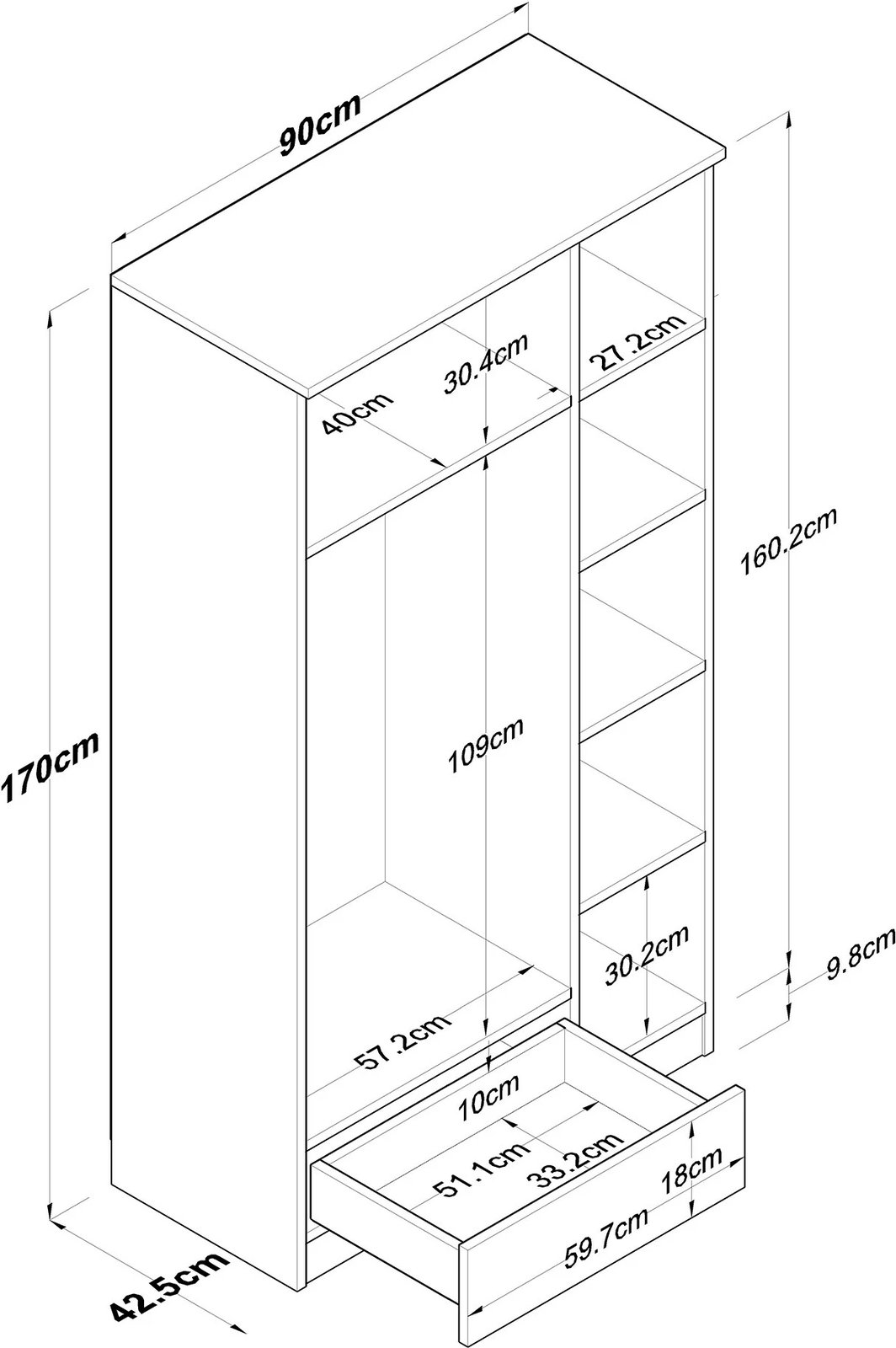 Dollap Hanah Home, BA117 - 2253, ngjyrë arr dhe e bardhë