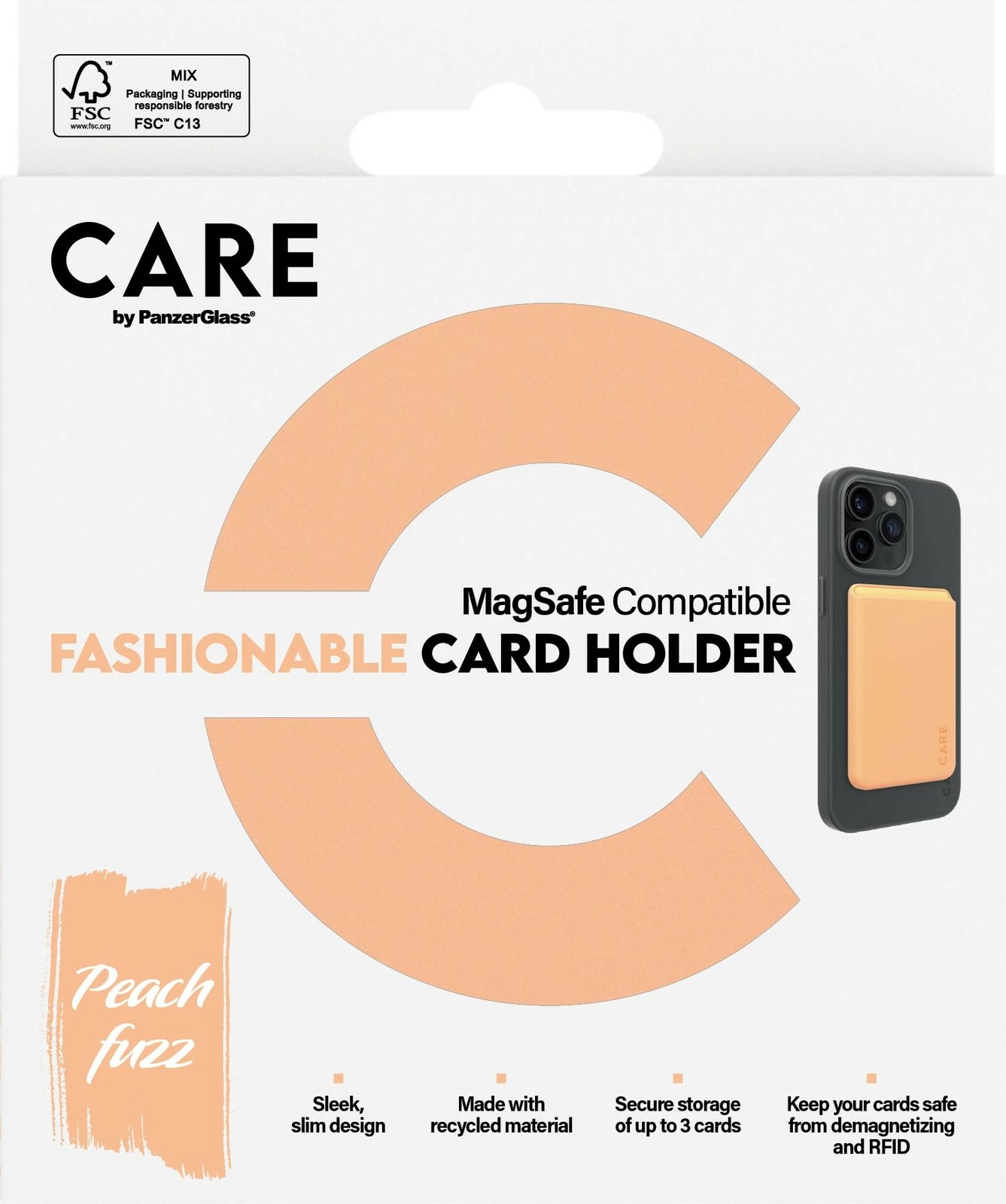 Mbështjellës kartelash PanzerGlass CARE Peachy për iPhone, silikon, transparent