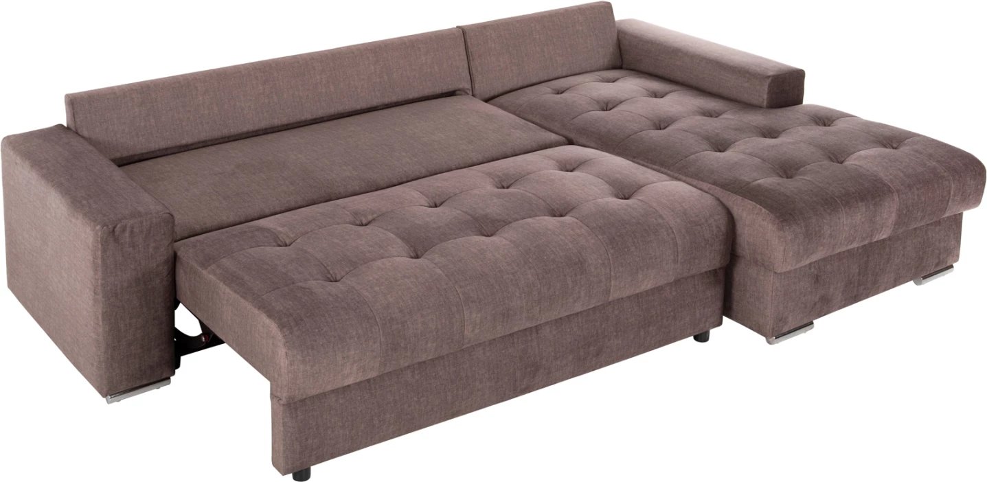 Divan qoshe me shtrat dhe hapësirë ruajtëse, CLANCY, FH3281.03R, pëlhurë kafe, 308x181x92H cm