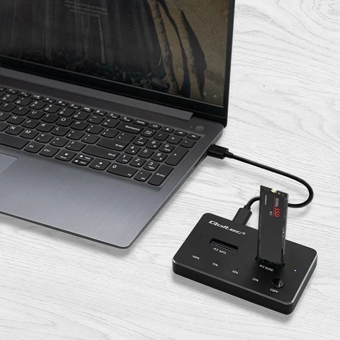 Kasë SSD Qoltec 52274, M.2, NVMe/SATA, USB-C, DUAL 2 x 2TB, e zezë