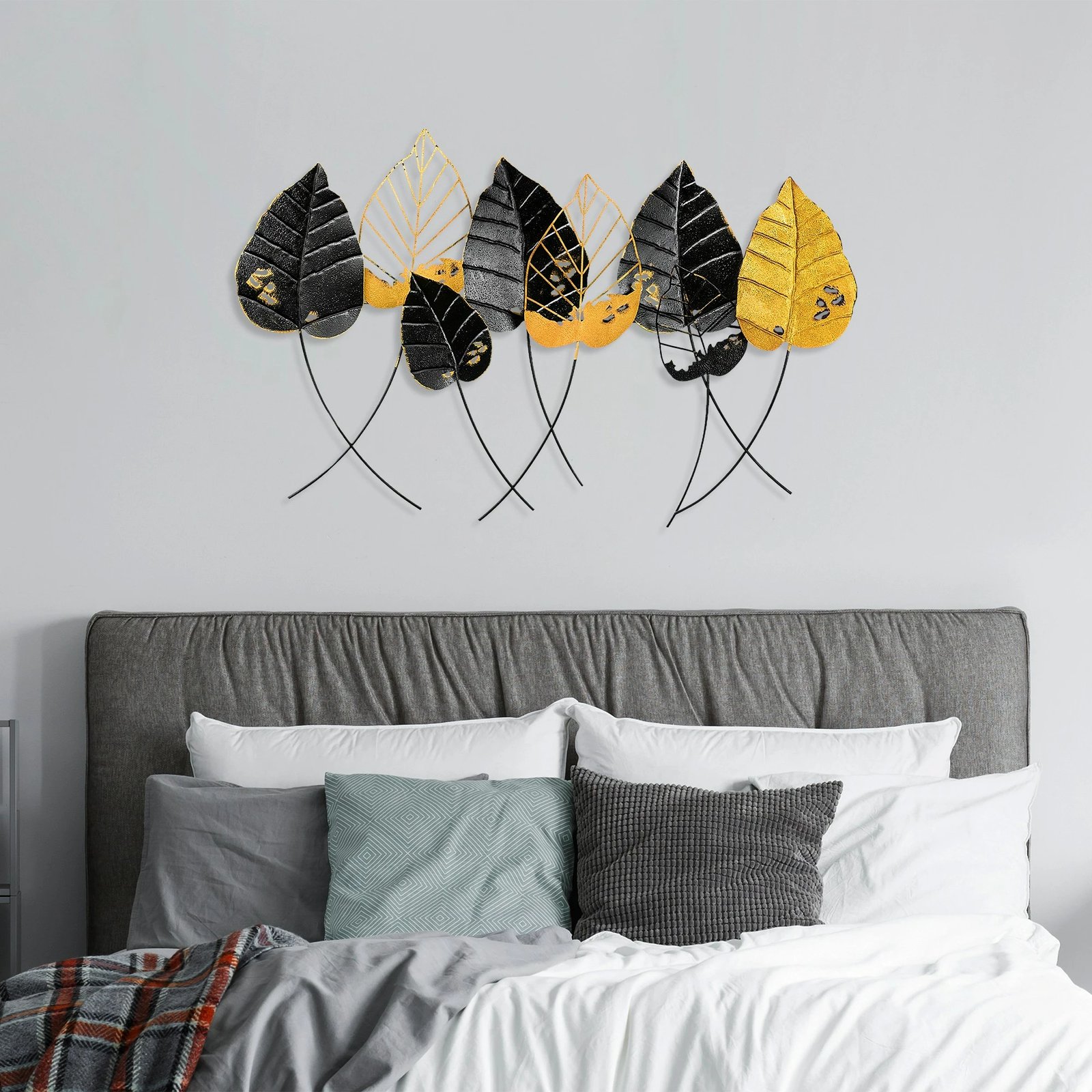 Aksesor dekorativ muri prej metali, Wallity, gjethe të derdhura, shumëngjyrëshe, 67x112cm