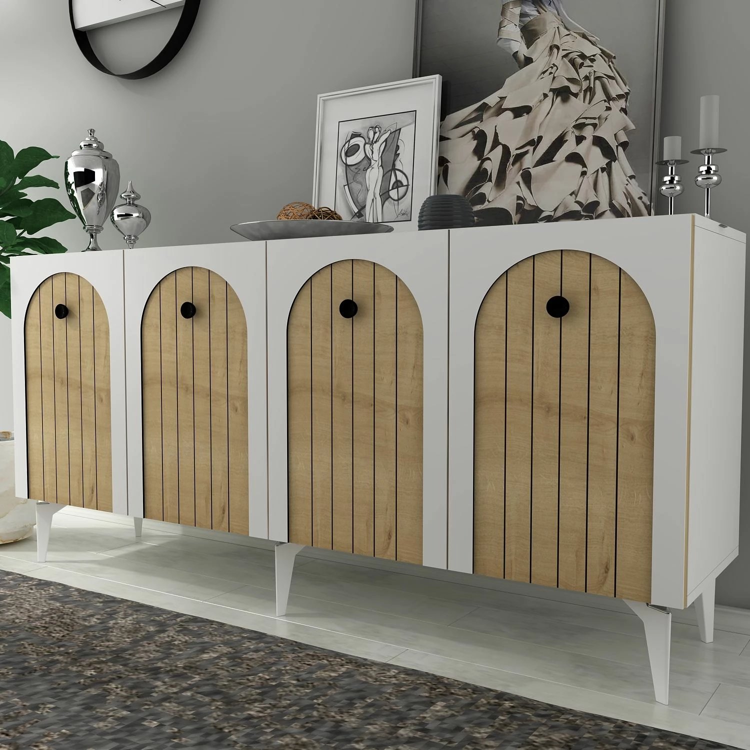 Konsol Skye Decor, e bardhë, lisi sapphire