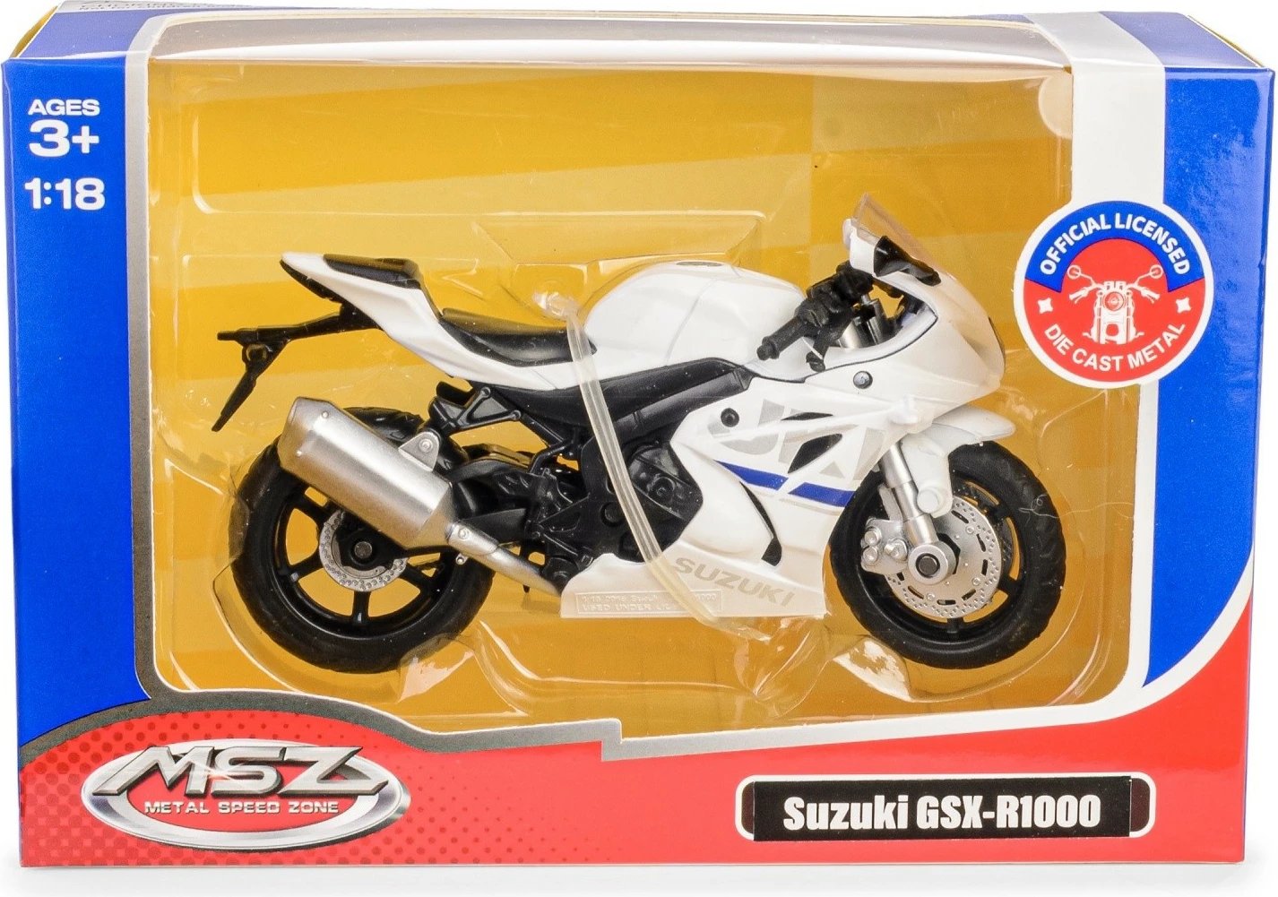 Model motor Daffi MSZ Suzuki GSX-R1000, 1:18, i bardhë