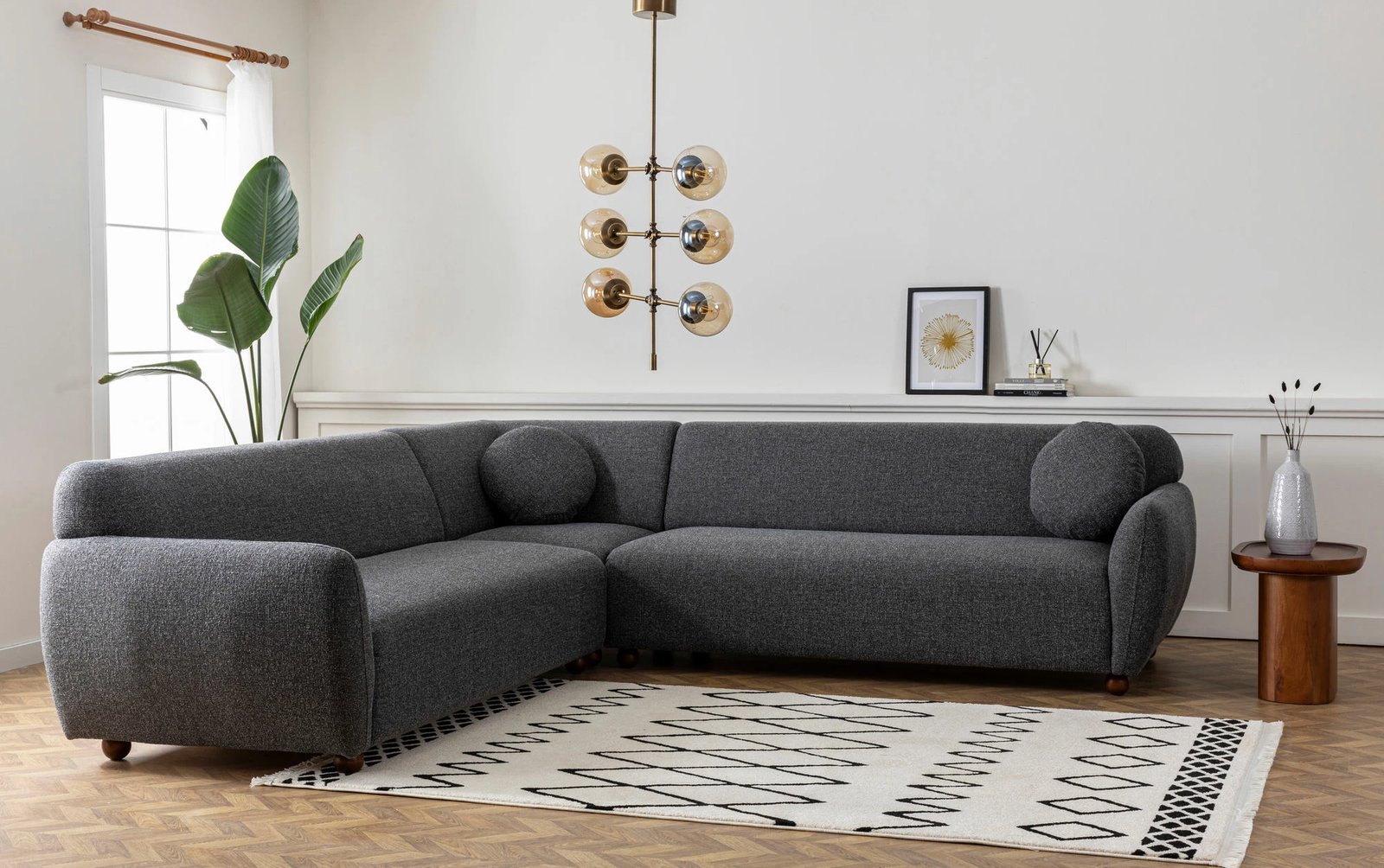 Këndare Eddy Corner 2 (3L-C-3R), ngjyrë gri e errët, 280x280cm