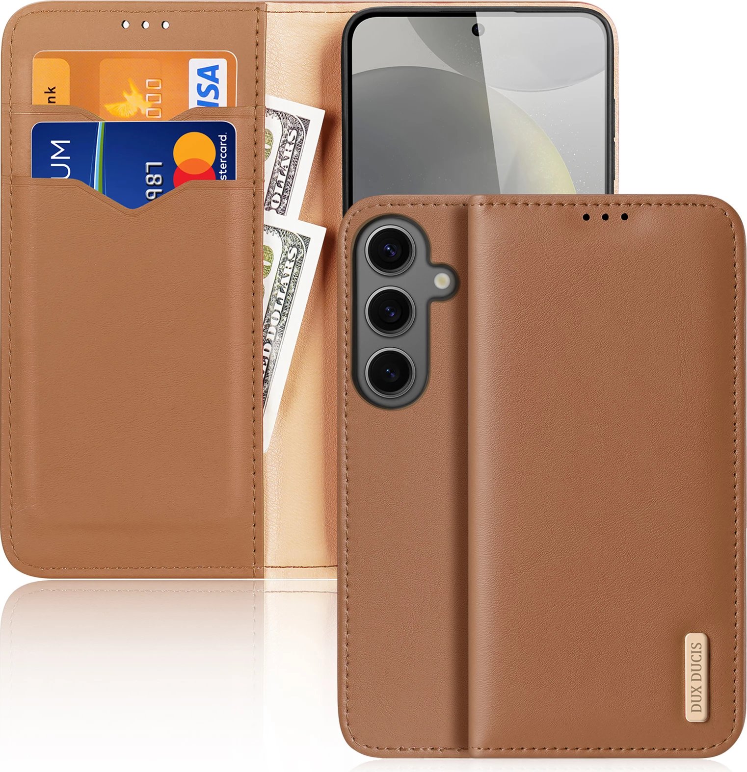 Mbështjellës Dux Ducis Hivo për Samsung Galaxy S24 Plus, me kapak, portofol, RFID blocker, Kafe