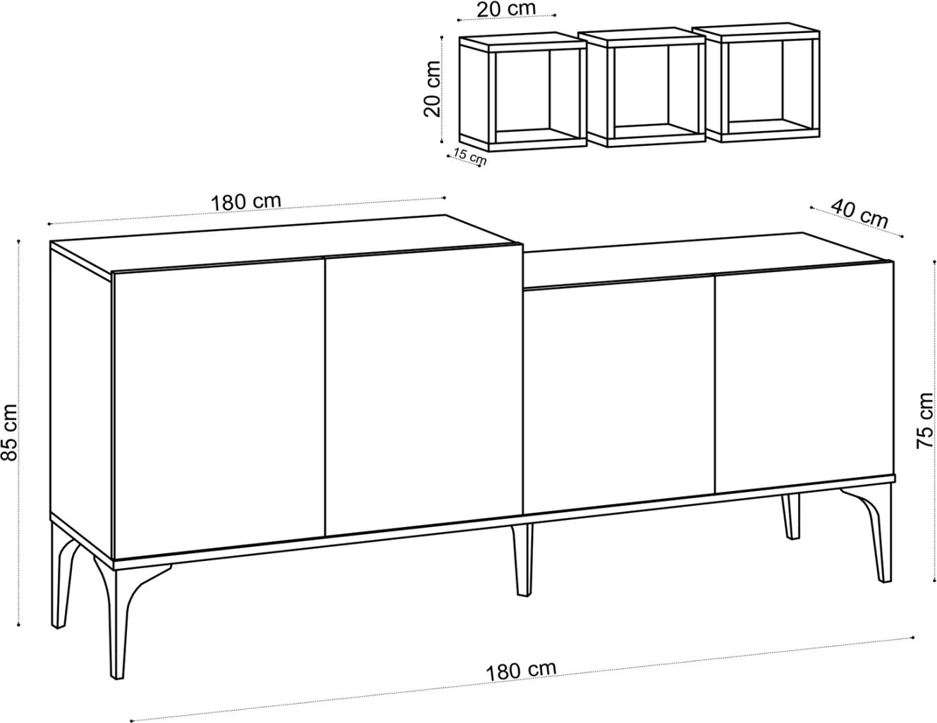 Bufe dhe 3 rafte muri melamine ngjyrë natyrale 180x40x85Hcm.FH9430.01