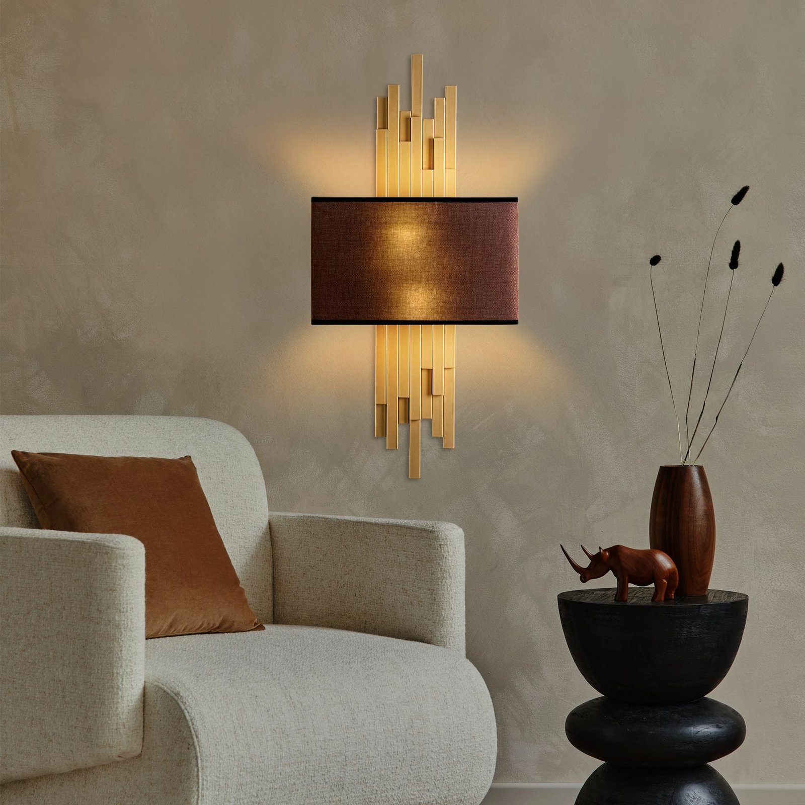 Llambë muri Opviq, Axıs - 15113, trup metalik, kapak prej tekstili, ngjyrë ari dhe kafe, 35x75x10 cm