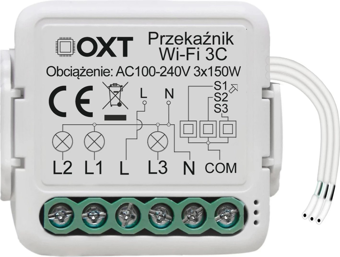 Modul rele mini OXT, 3 qarqe, WiFi TUYA, i bardhë
