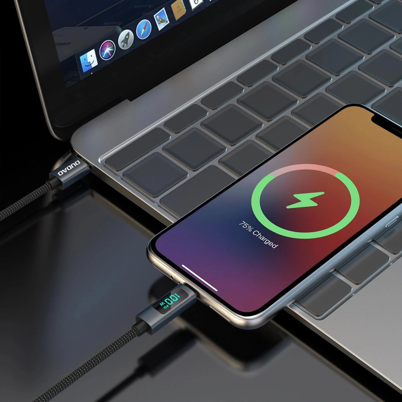 Kabllo USB-C në USB-C Dudao L7C, 1m, 100W, me ekran LED, e zezë