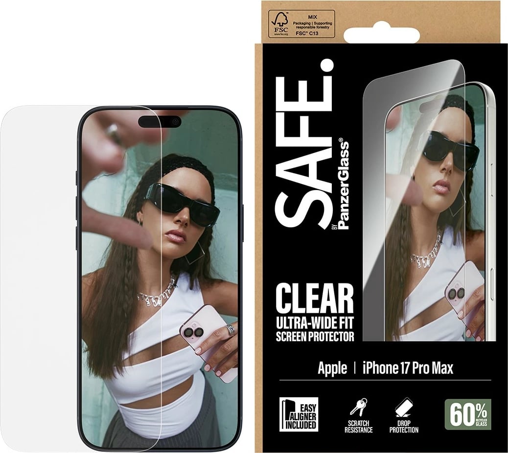 Mbrojtës ekrani PanzerGlass SAFE për iPhone 17 Pro Max, transparent