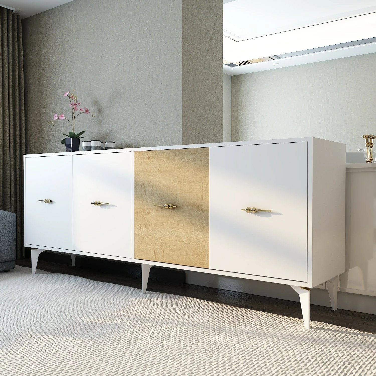 Konsol Skye Decor, e bardhë, lisi sapphire