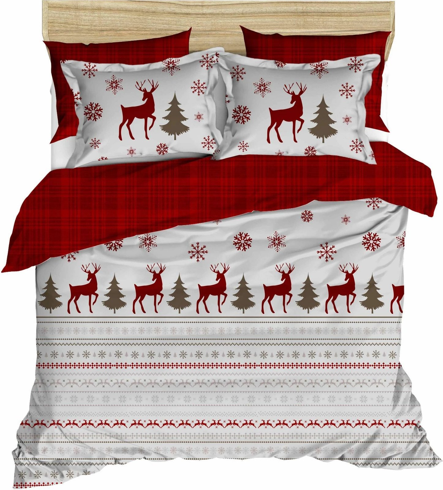 Set mbulesë për jorgan king size, Poplin, ngjyra të kuqe, të bardhë, gri, bezhë e errët, Caspara