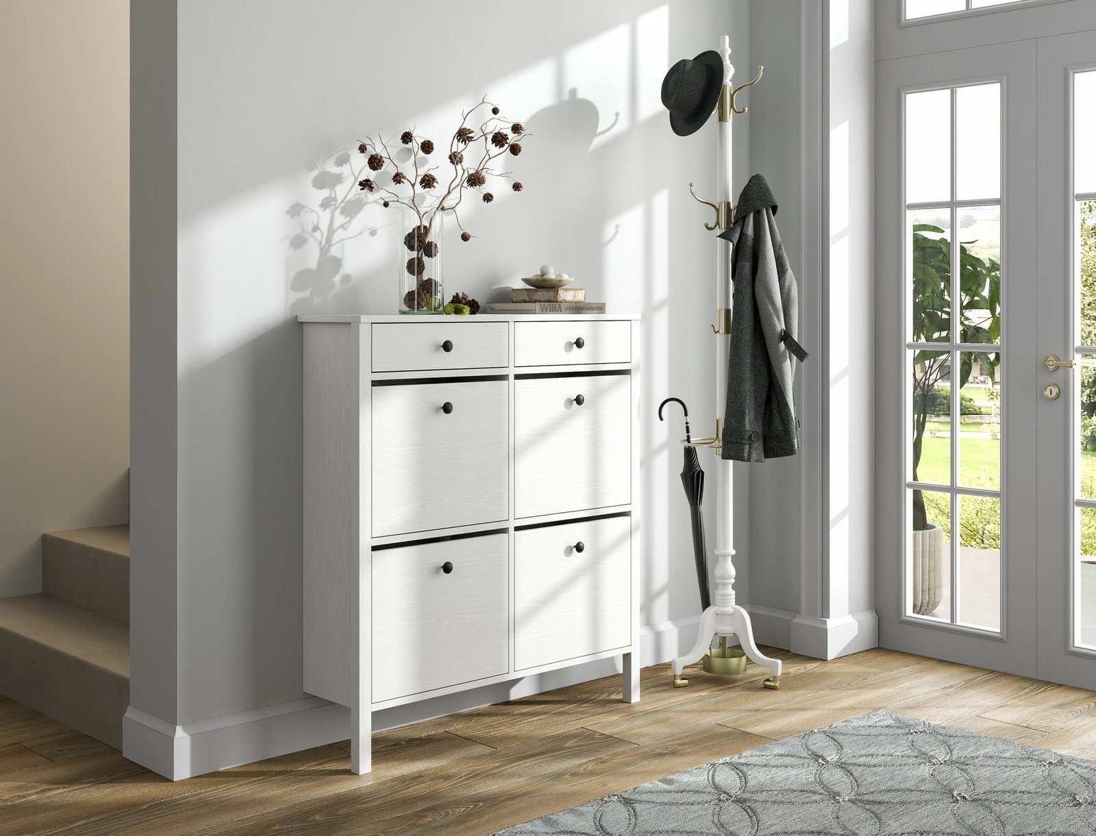 Dollap për këpucë Hanah Home, FRN-20049, ngjyrë druri dhe e bardhë