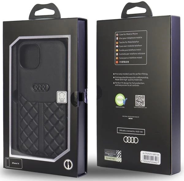 Mbështjellës Audi Genuine Leather për iPhone 12/12 Pro 6.1", lëkurë natyrale, zi