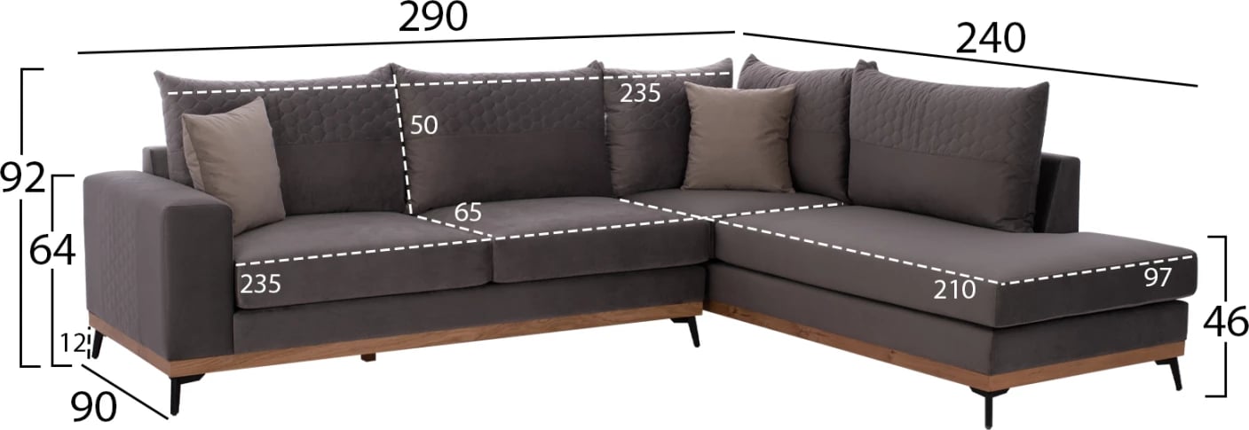 MESINA corner sofa, gray, high leg, 2pcs, right corner, stain-resistant and water-repellent fabric