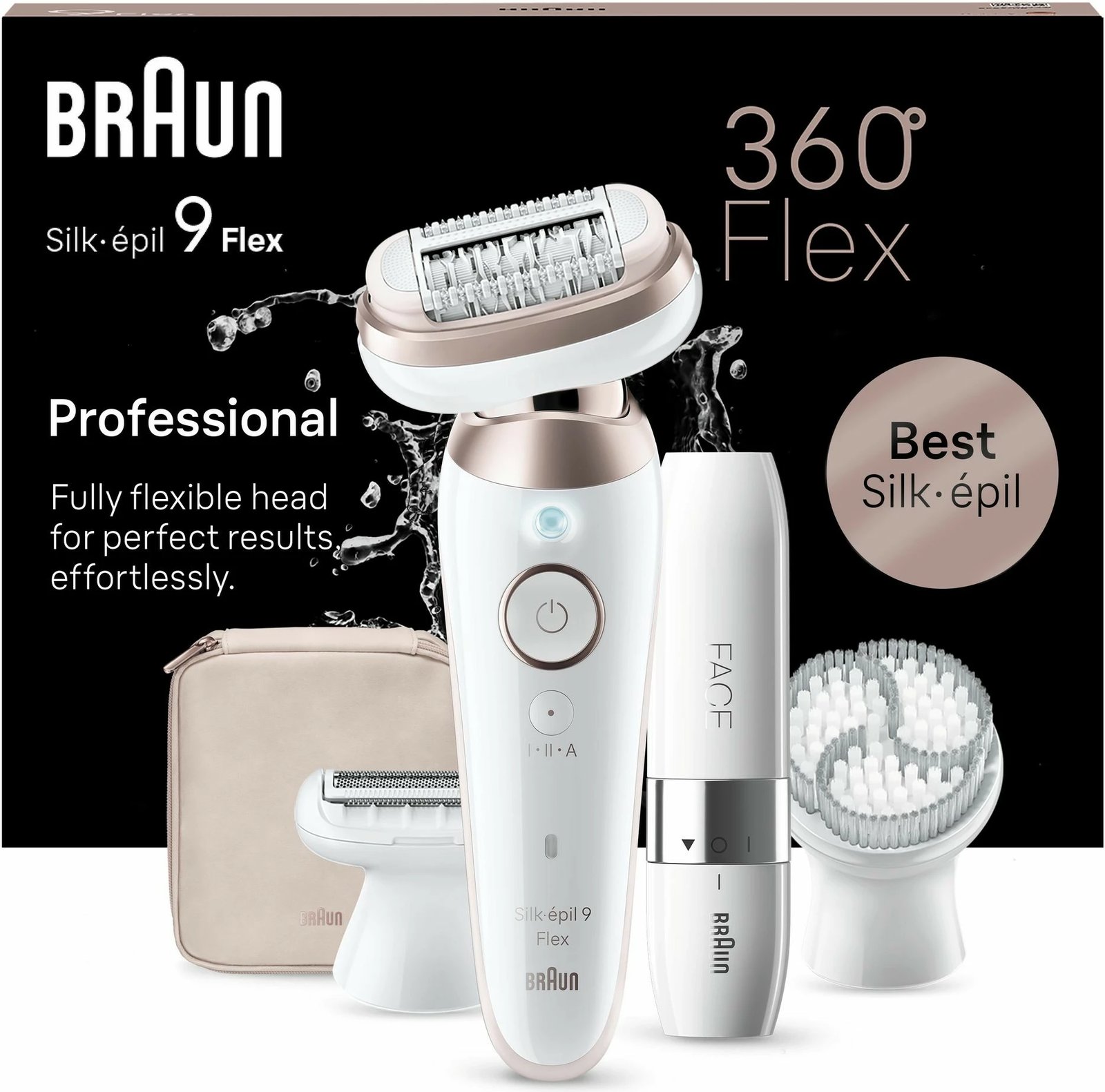 Epilator Braun Silk-épil 9 Flex 9-360 3D, 40 pinceta, MicroGrip, 0.5 mm, i bardhë/rozë