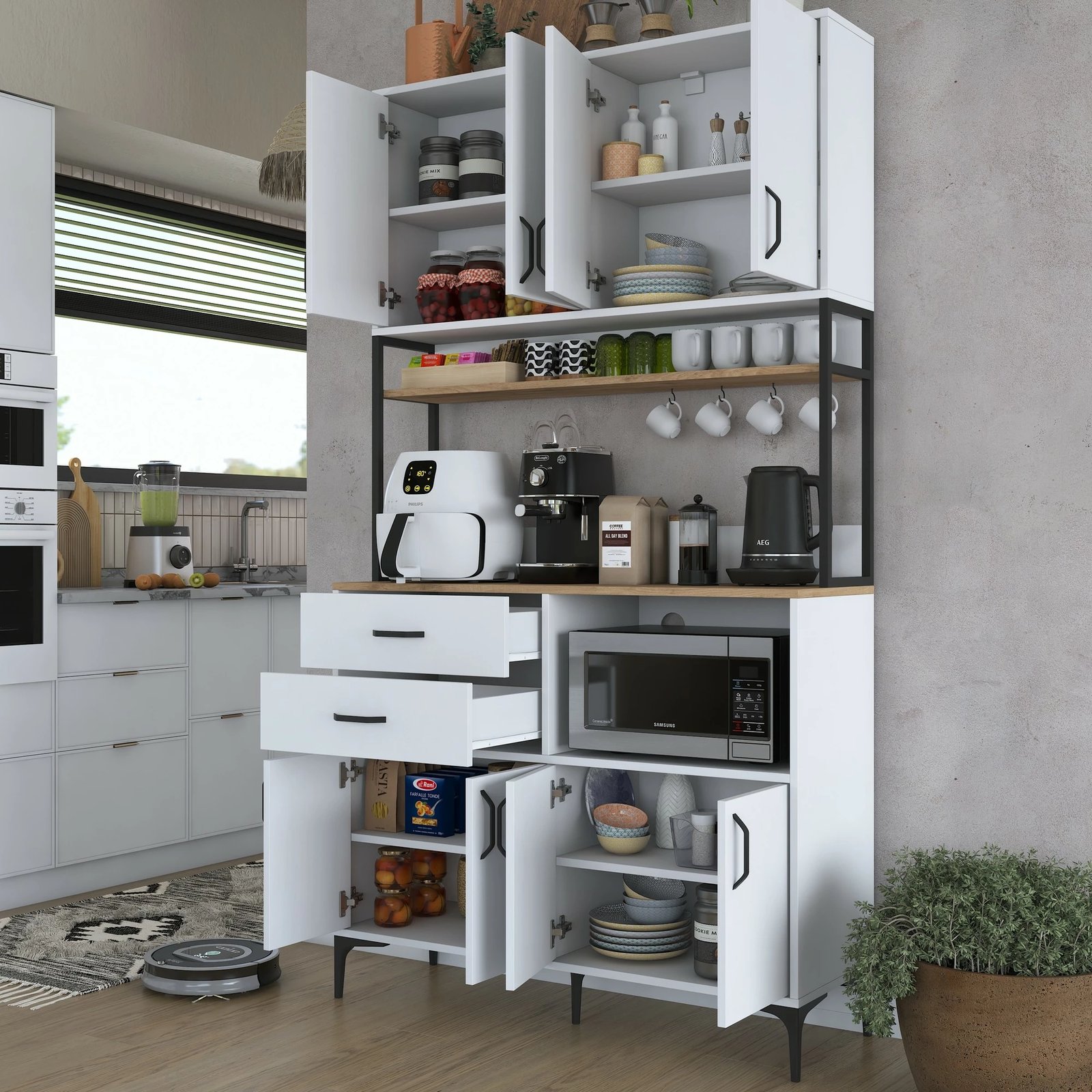 Dollap shumëfunksional, ngjyrë arre dhe e bardhë, Skye Decor, JE180 - 3403