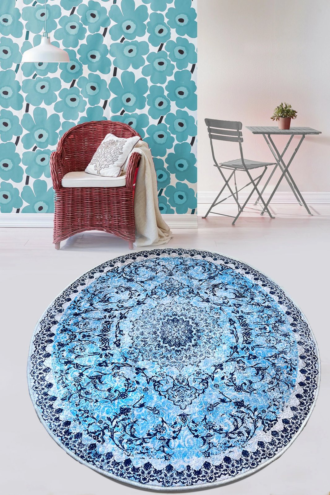 Qilim rrumbullakët, ngjyrë kaltër, 80x80cm, Conceptum Hypnose Raiya Çap