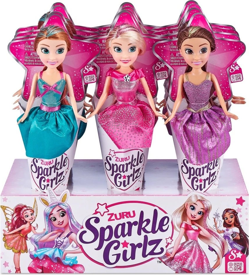Set kukulla princeshë ZURU Sparkle Girlz, 10.5 inch, 12 copë, shumëngjyrëshe