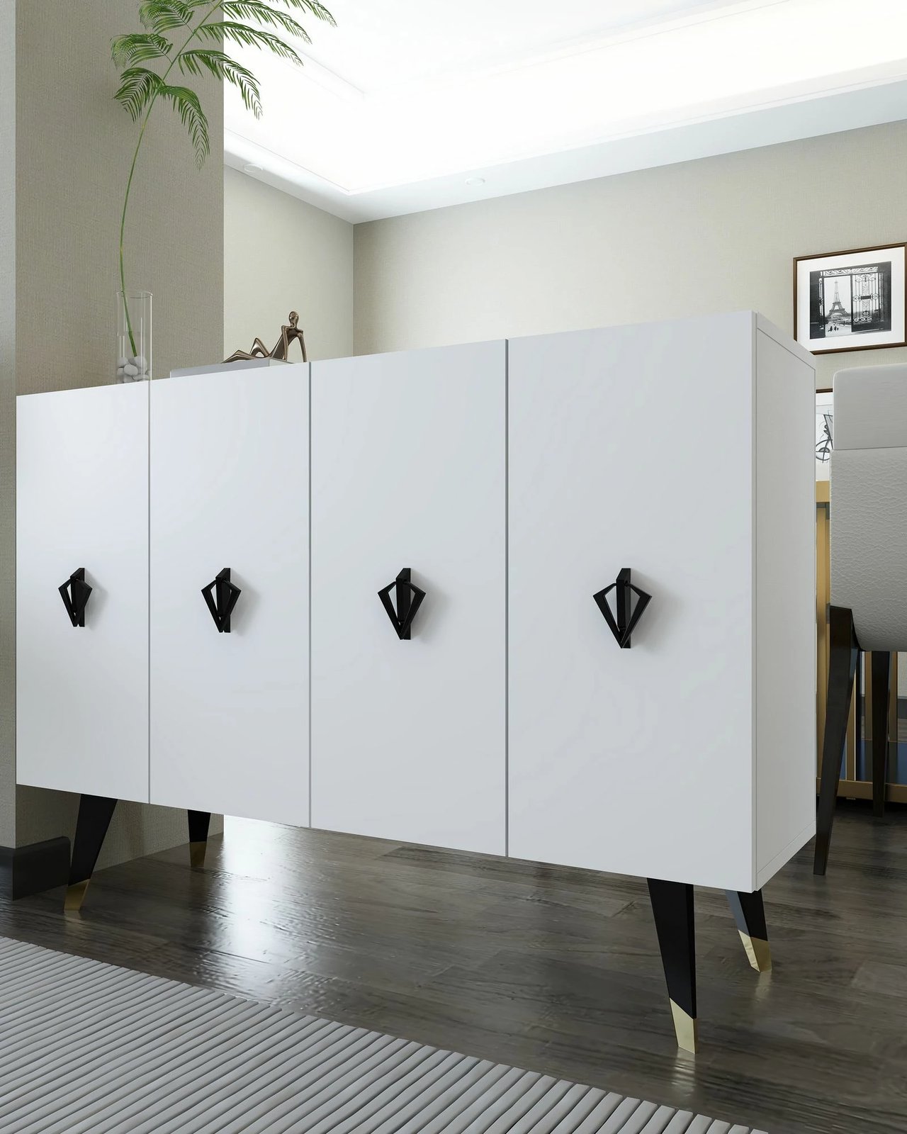 Konsol Skye Decor, e bardhë, e zezë, ari, 8166KM-32