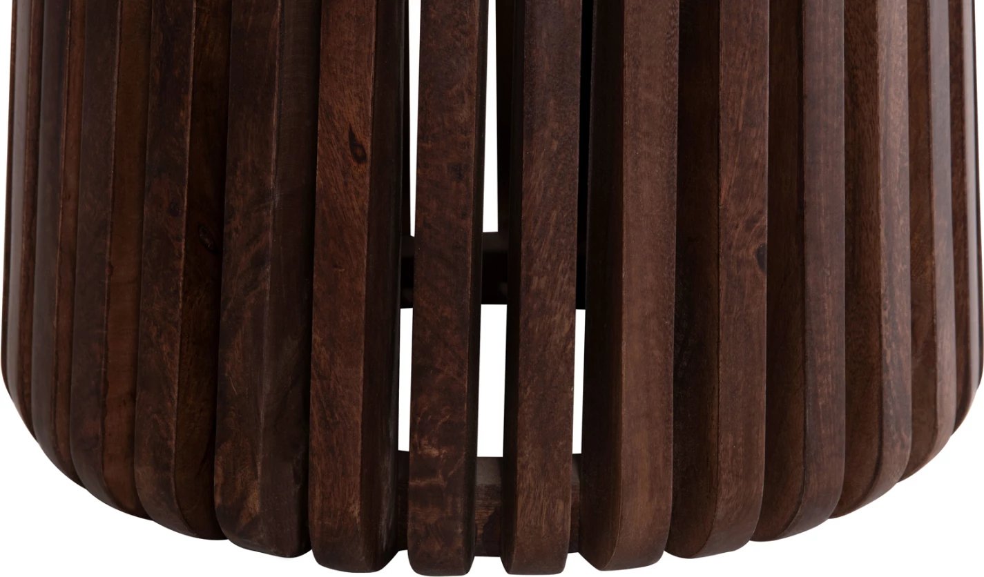 Tavolinë anësore KREST FH9711 dru akacie ngjyrë kafe e çelët-bardhë travertin Φ50x50Hcm