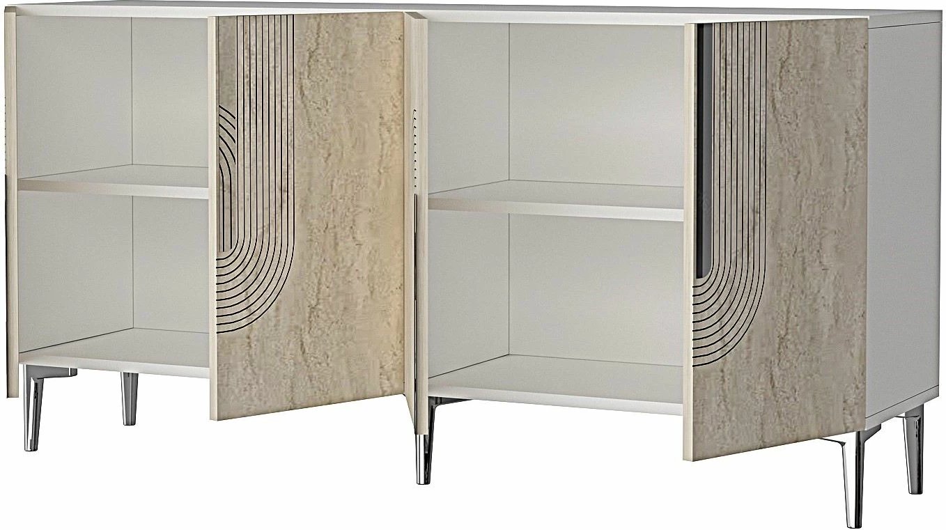 Konsolë Skye Decor, Meyra 150, e bardhë, travertin, argjend