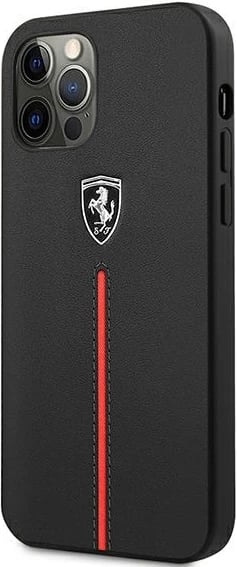 Mbështjellës Ferrari Off Track për iPhone 12 Pro Max, lëkurë natyrale, i zi