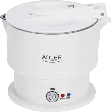 Çajnik elektrik udhëtimi silikon i palosshëm, Adler AD 1377, 0.6 L 600 W, me çantë, i bardhë