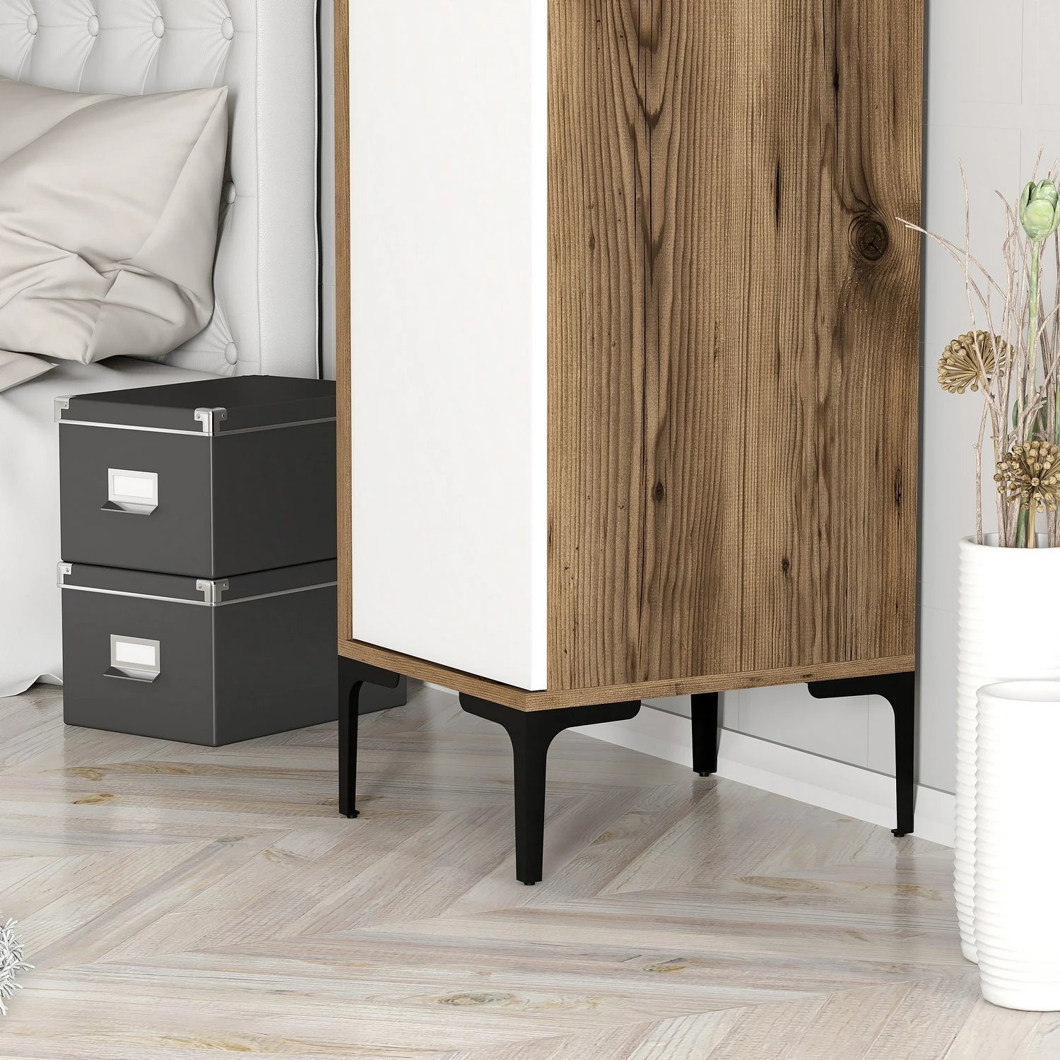 Dollap Hanah Home, Kumsal S, ngjyrë arre dhe e bardhë