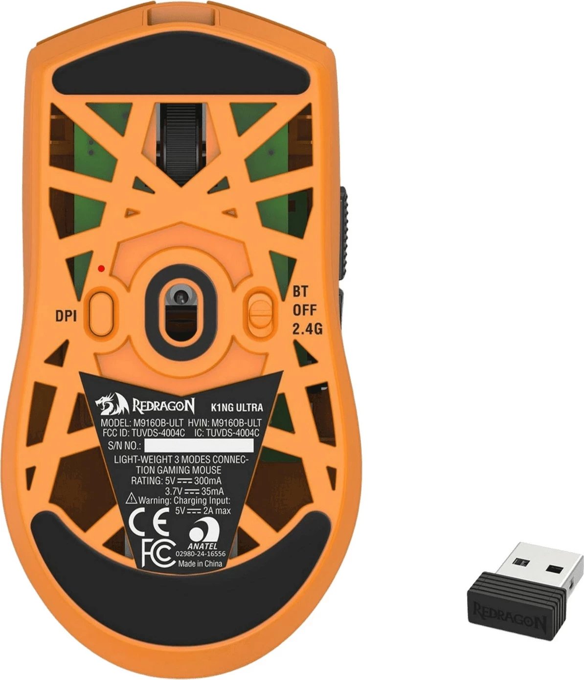 Maus Redragon King Ultra M916OB-ULT, wireless/wired, 30000 DPI, i verdhë