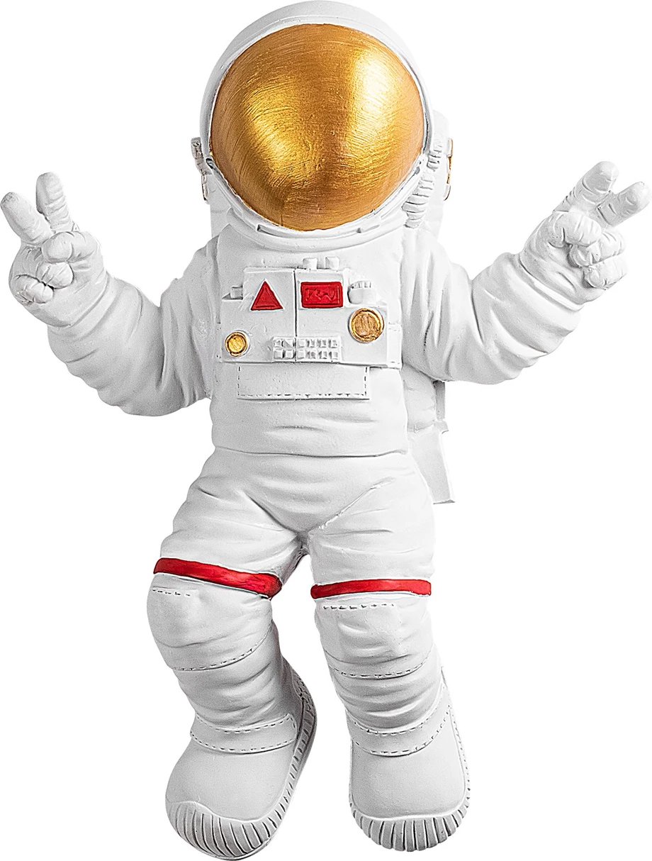 Aksesor dekorativ për mur Wallity, astronaut me shenjë paqeje, bardhë dhe ar, 35x47x10cm