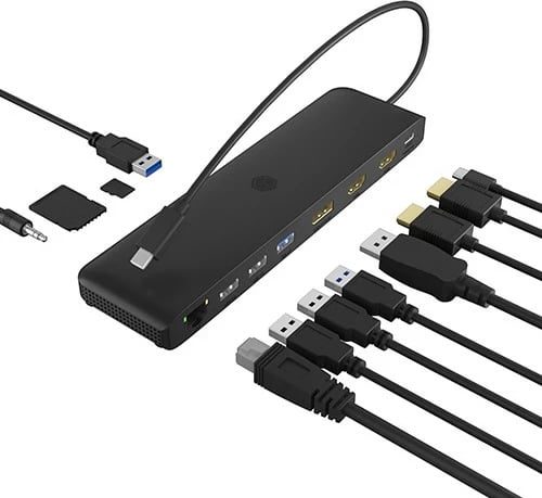 Kasë docking IcyBox IB-DK2116-C, 12 porte, USB Type-C, HDMI, DP, LAN, SD, E zezë