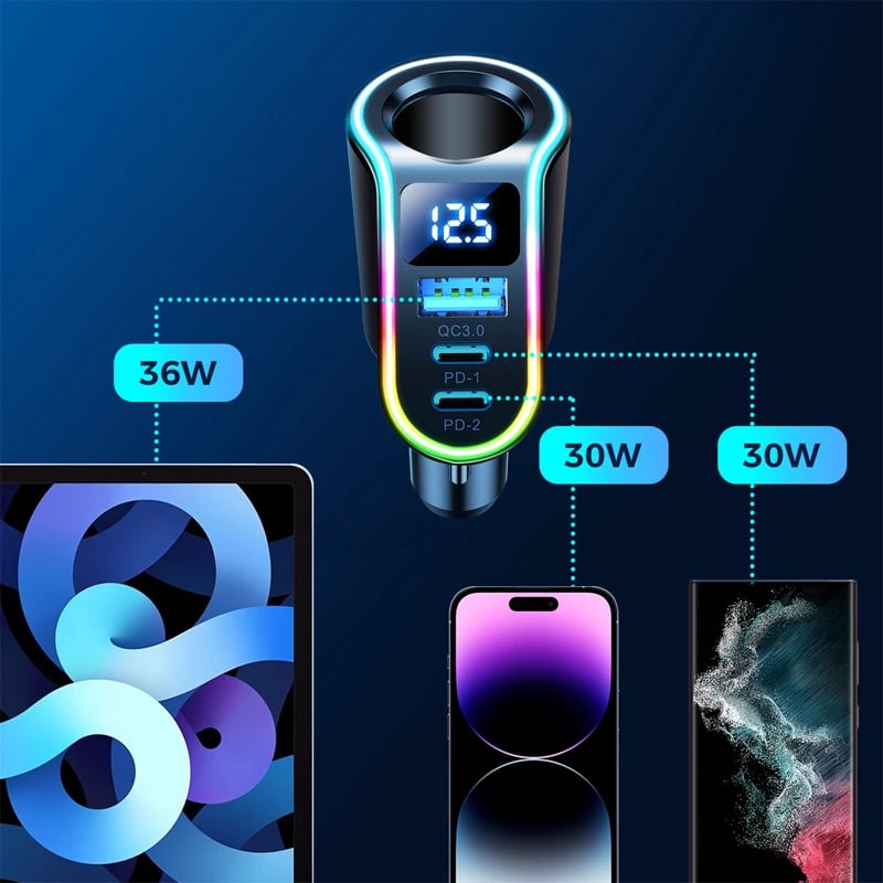 Karikues veture Joyroom JR-CL21, 150W, 3 porta (USB-A QC3.0, 2x USB-C PD3.0), LED, zi