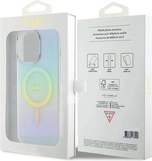 Mbështjellës Guess IML Iridescent MagSafe për iPhone 15 Pro, turquoise Mbështjellës Guess IML Iridescent MagSafe për iPhone 15 Pro, turquoise
