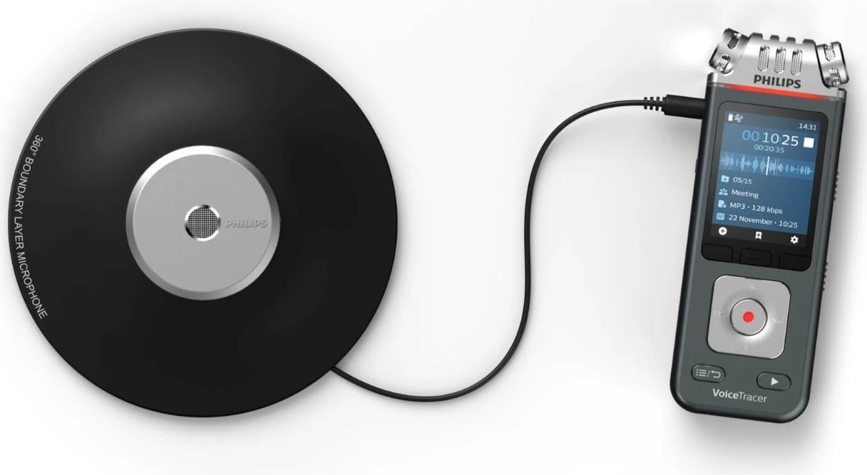 Dyktafon Philips VoiceTracer DVT8115, 8GB, mikrofon 360°, microSDHC 32GB, Zi/Argjendtë