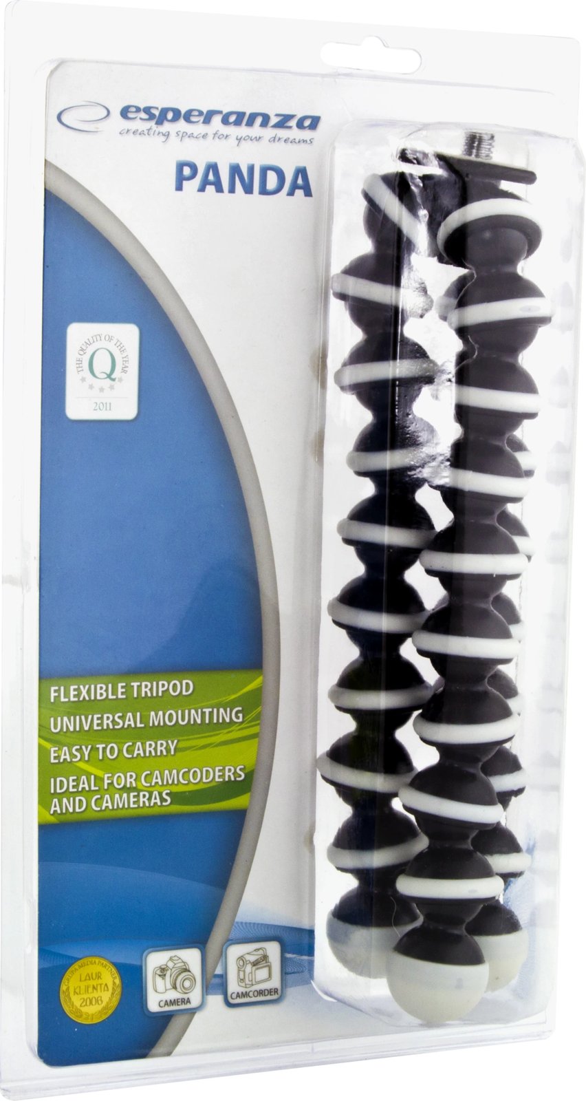 Trekëmbësh mini fleksibil për kamera, Esperanza, Panda EF103, 26 cm, ngarkesë 0.5 kg, filetë 1/4", i zi/gri