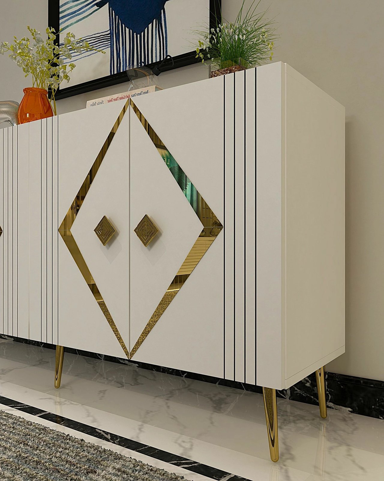 Konsol Skye Decor, Domino KB150, e bardhë, ari