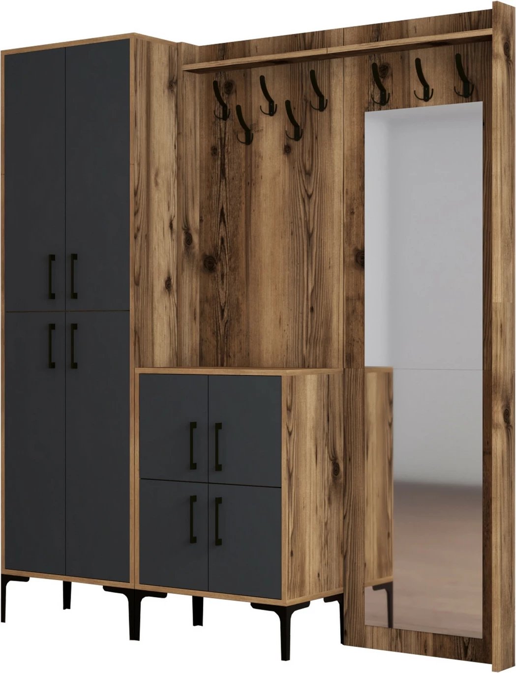 Stendë për korridor Hanah Home, Berlin ABC, ngjyrë arrë dhe antracit