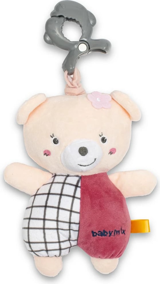 lodër pelushi arush, Baby Mix, me mekanizëm muzike dhe kapëse, rreth 24 cm, rozë