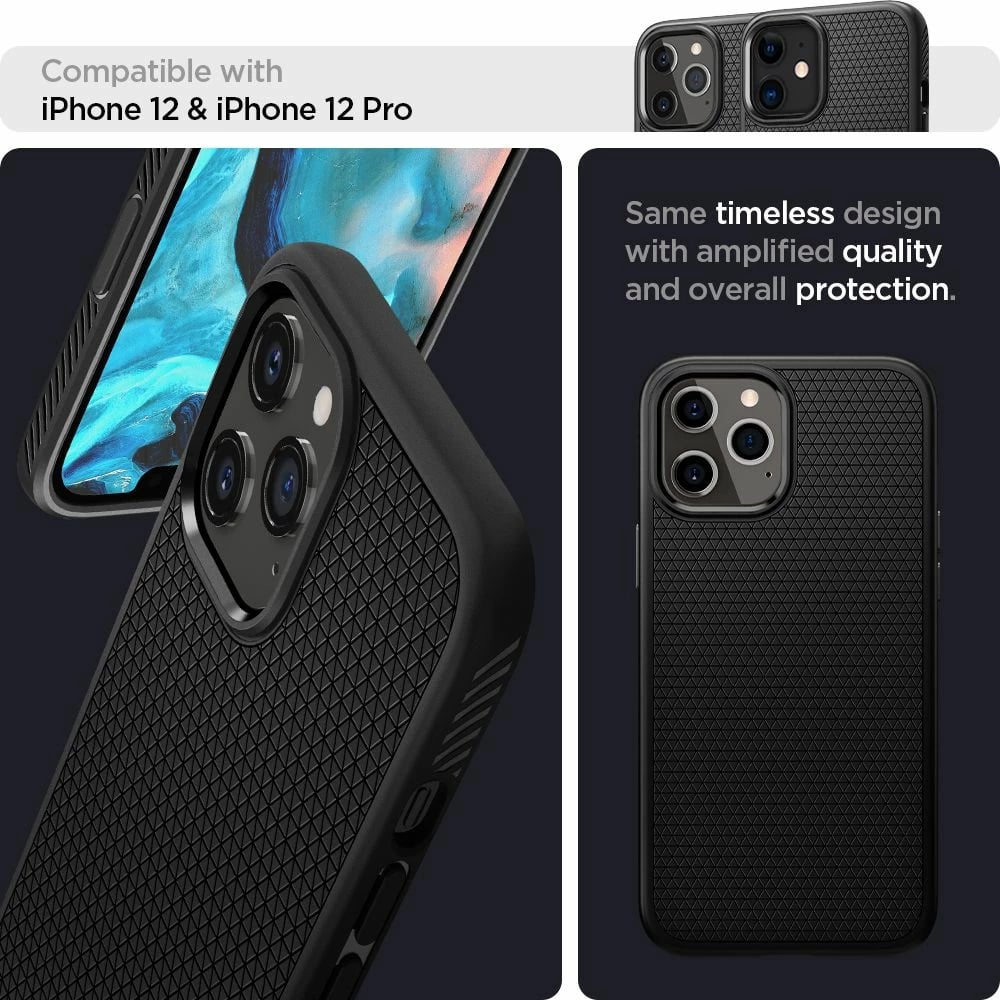 Mbështjellës Spigen Liquid Air për iPhone 12 / iPhone 12 Pro, Mat Zi