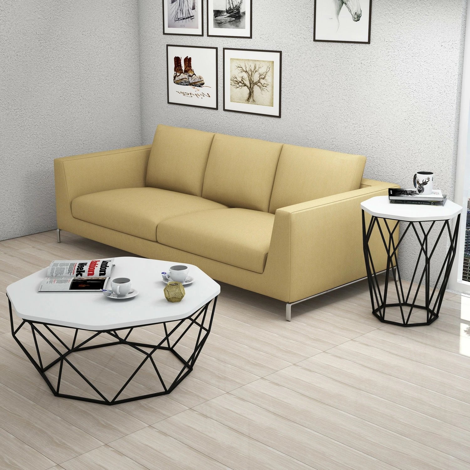 Tavolinë anësore Sofya, Skye Decor, e bardhë