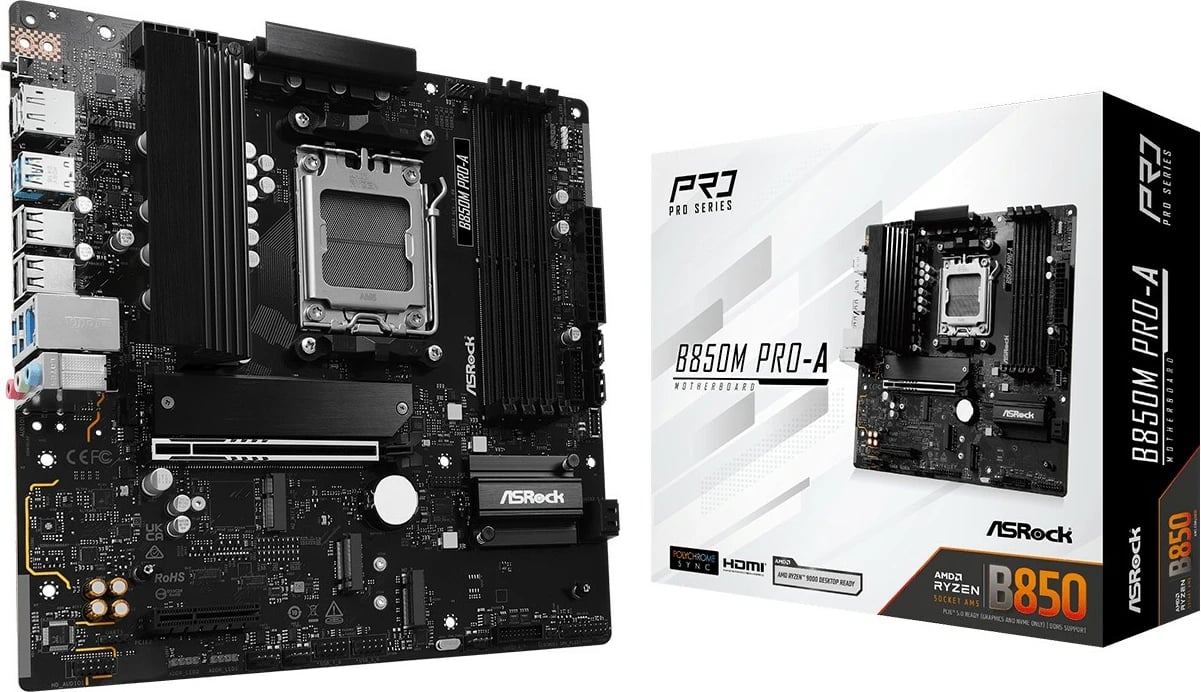 Pllakë amë ASRock B850M Pro A, AM5, micro ATX, PCIe 5.0/4.0, e zezë
