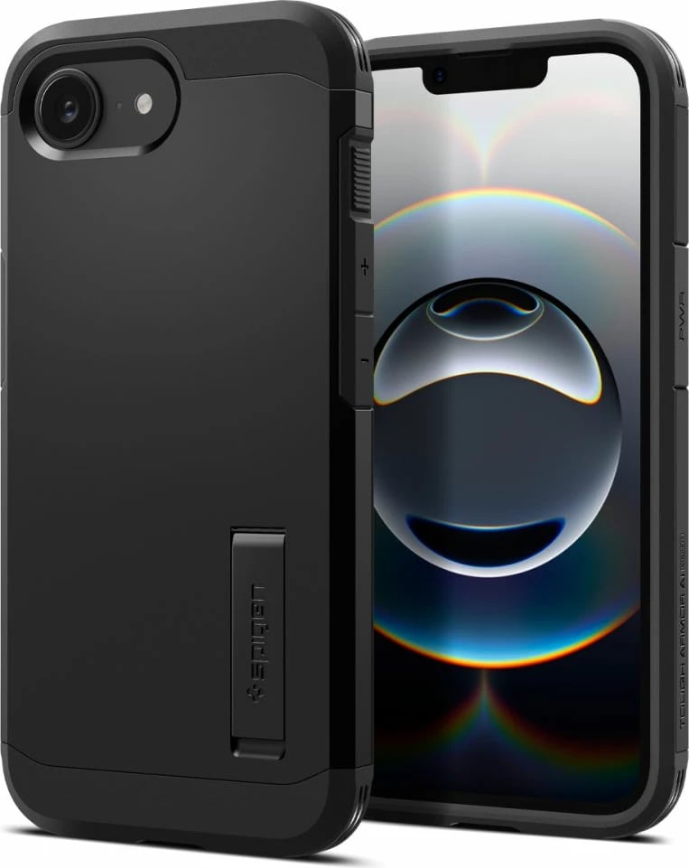 Mbështjellës Spigen Tough Armor MagSafe për iPhone 16e, me këmbë, Zi