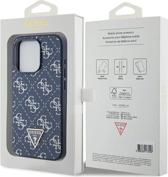 Mbështjellës Guess 4G Triangle Metal Logo për iPhone 15 Pro, Kaltër Mbështjellës Guess 4G Triangle Metal Logo për iPhone 15 Pro, Kaltër