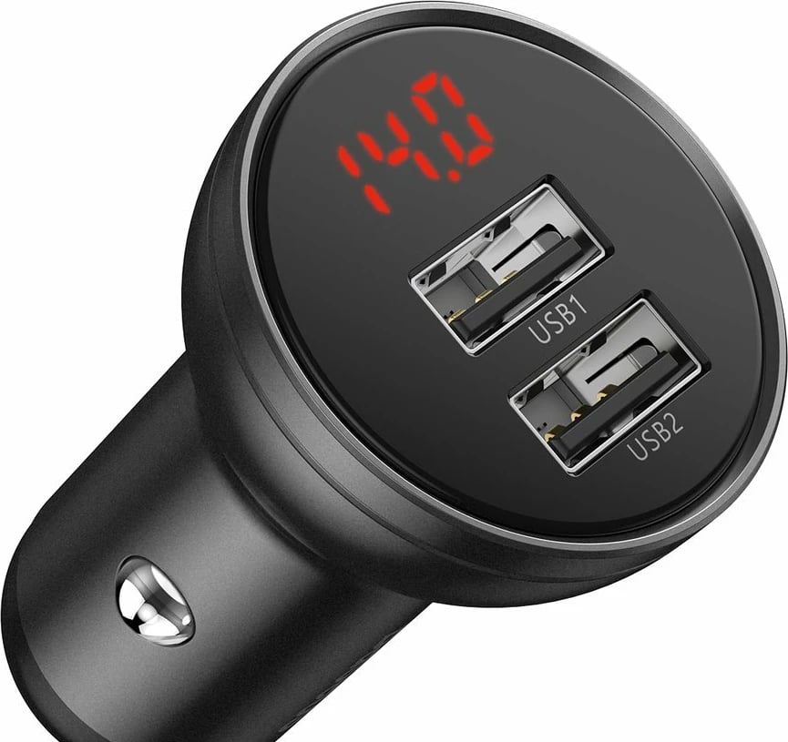 Karikues veture Baseus TZCCBX-0G, 2x USB, 24W, me ekran LCD + kabllo 3-në-1 USB-C/micro USB/Lightning, 1.2m, zi Karikues veture Baseus TZCCBX-0G, 2x USB, 24W, me ekran LCD + kabllo 3-në-1 USB-C/micro USB/Lightning, 1.2m, zi